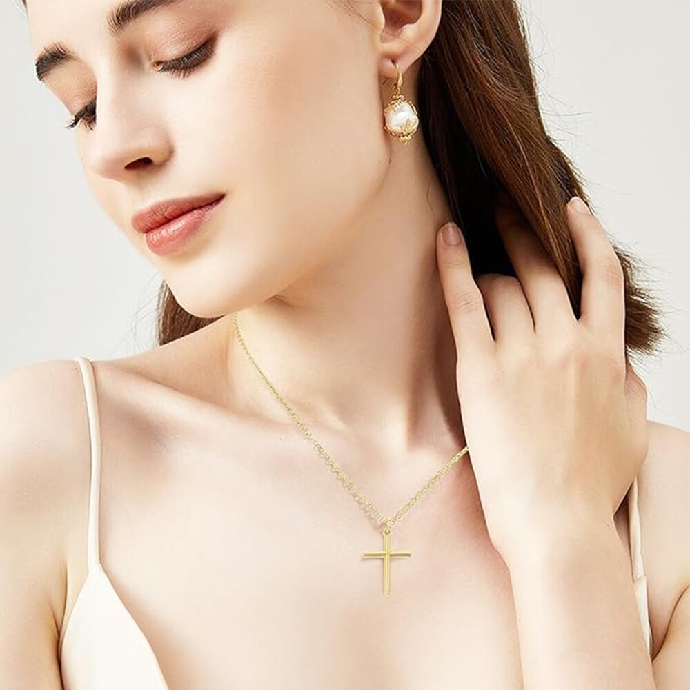 Simple Silver Gold Plated Cross Pendant Necklace Women Men’s Jewelry Gift