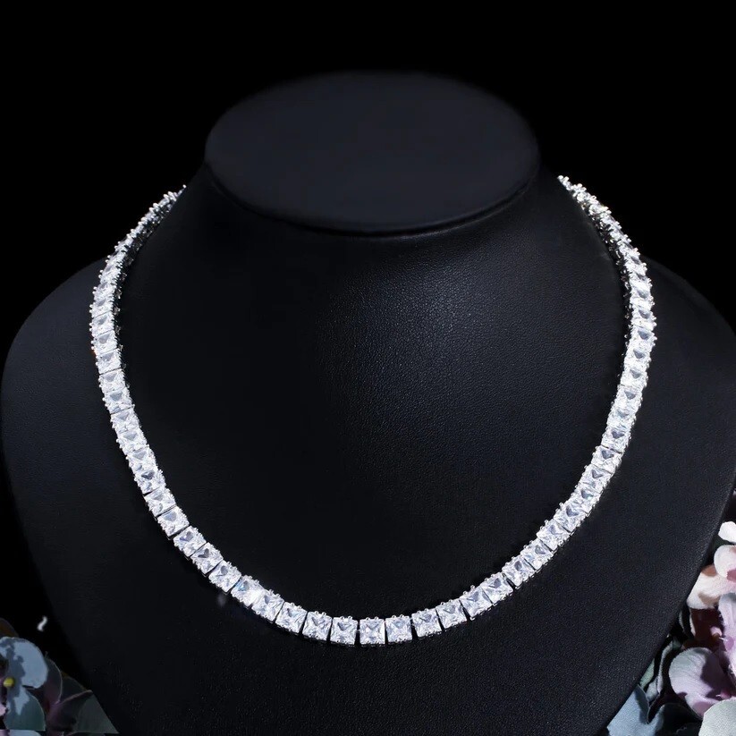20 Ct Princess Cut Lab Created Diamond Women’s Tennis Necklace Solid 925 Silver