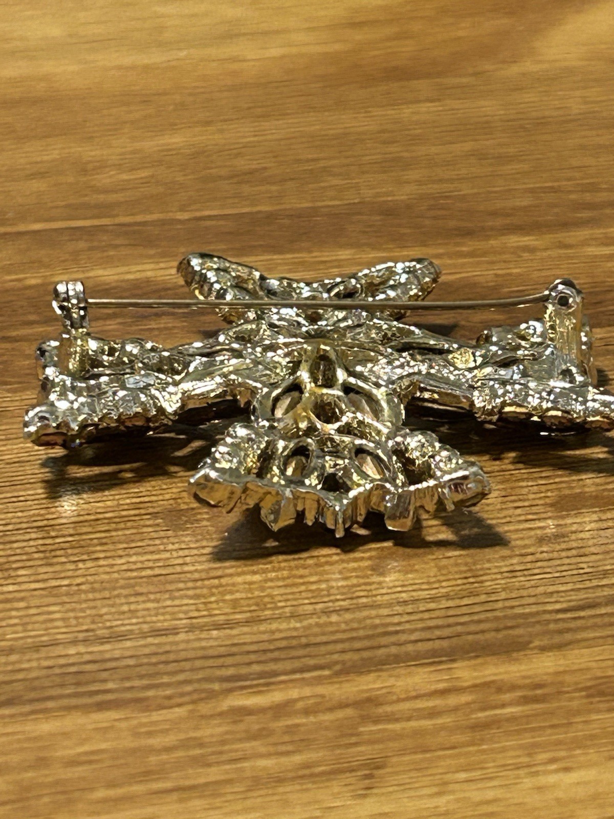 Signed Vintage 70s WEISS RARE 2-1/2” Maltese Cross Orange Austrian Crystals