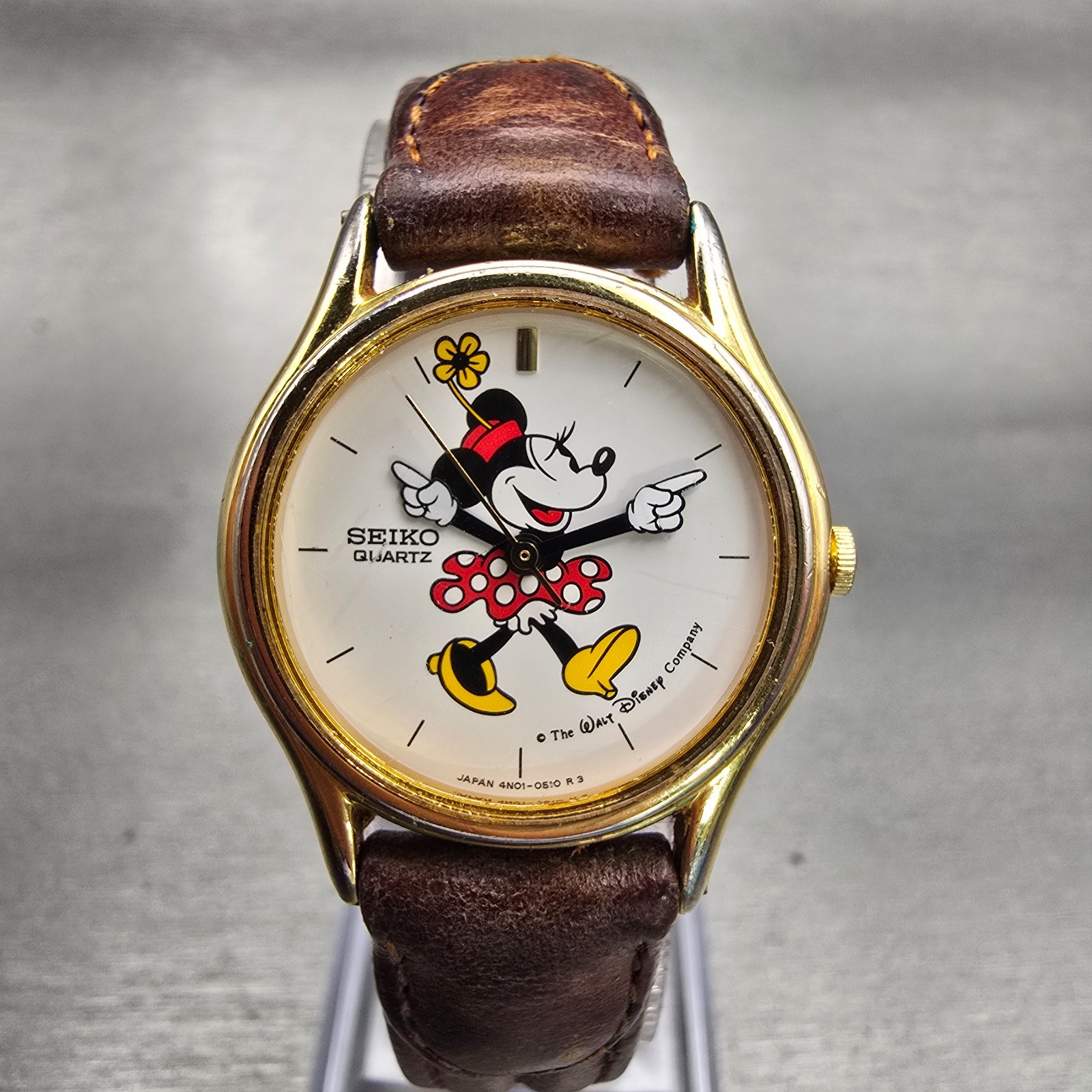 Seiko Minnie Mouse Watch Women 25mm White Dial Gold Tone 4N01-0129 New Battery