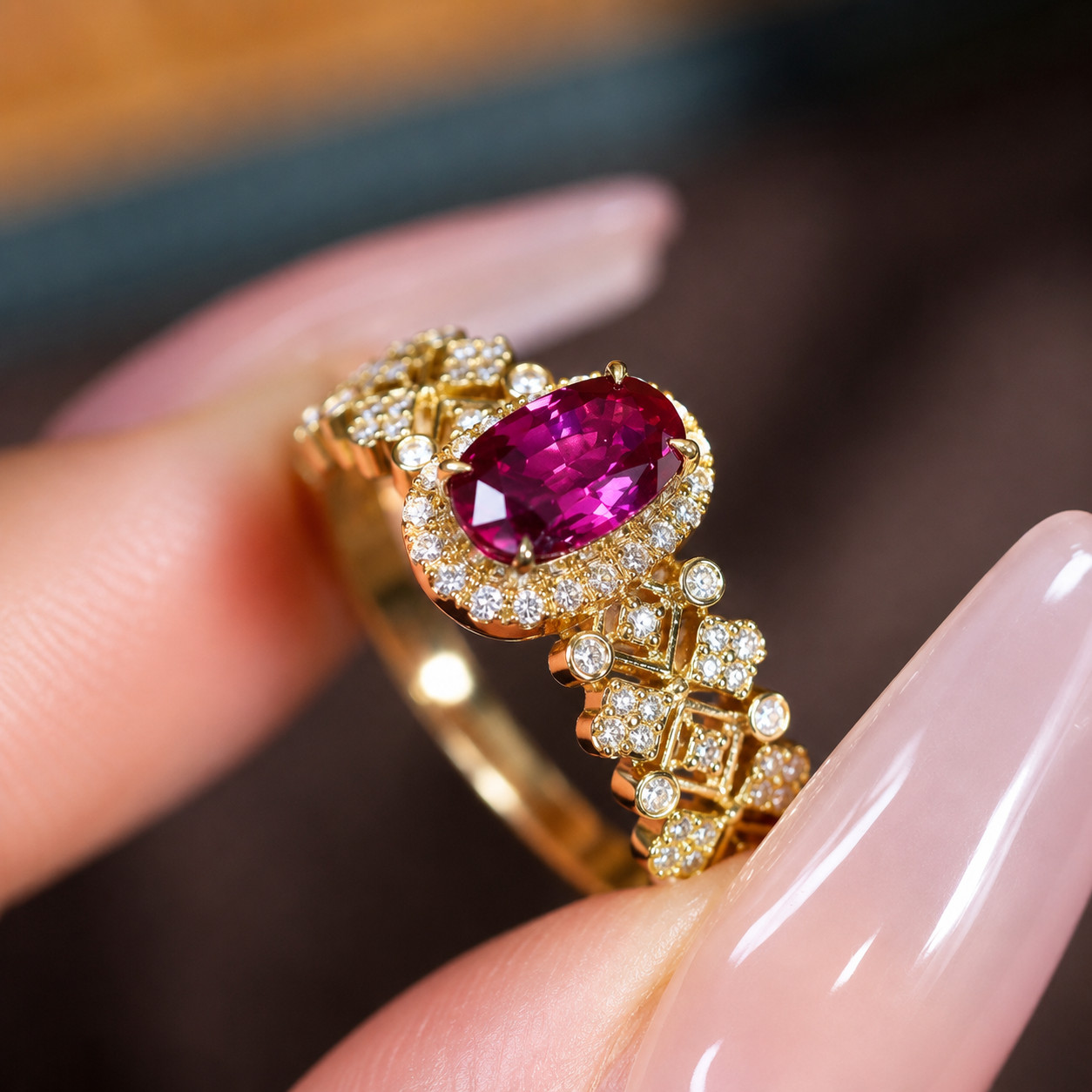 2.60 Ct Natural Ruby & Diamond Wedding Gift Ring 14K Yellow Gold 7 (Import Free)