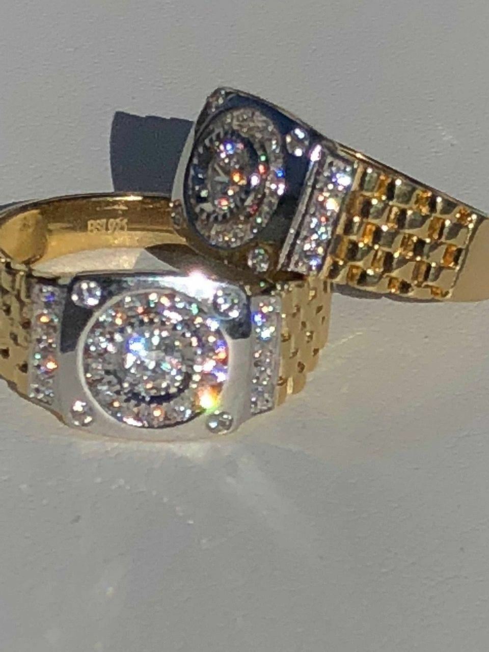 10k Gold Plated Solid 925 Sterling Silver Presidential Watch Band Ring Pinky CZ