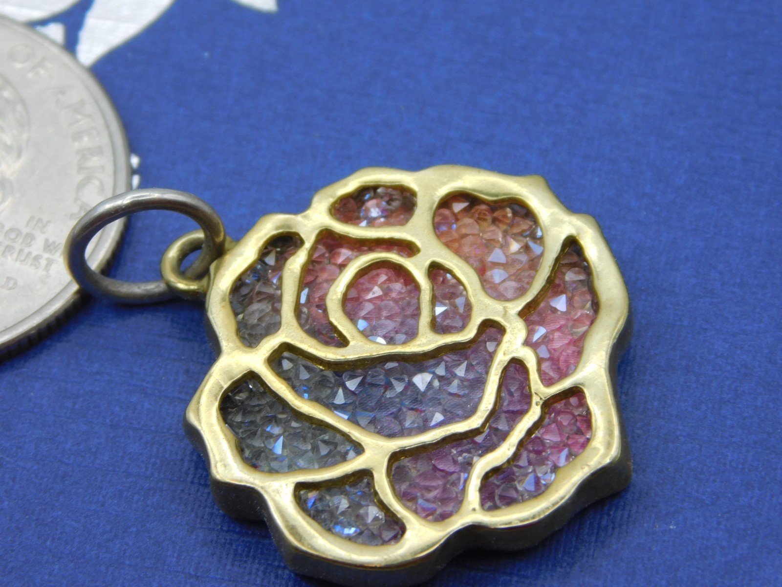 Waxing Poetic Brass Swavorski Rainbow Crystal Astral Rose Pendant Charm
