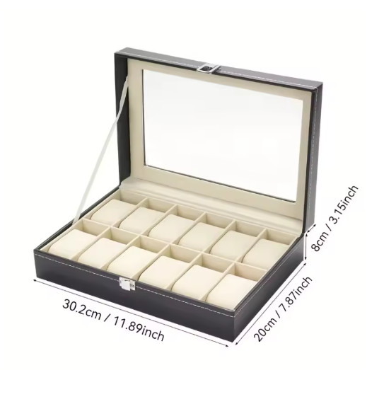 1PC 12-Slot Watch Organizer Case with Lock & Removable Pillows | PU Leather Stor