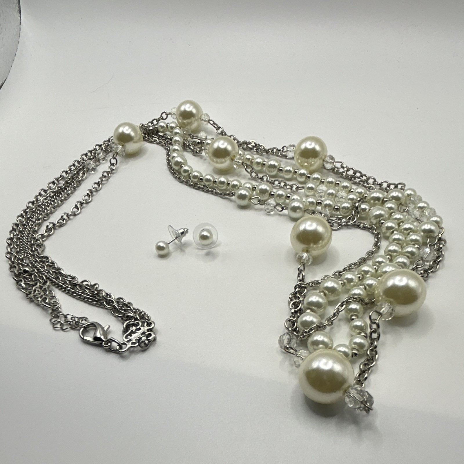Premier Designs “Fashion Sense” 2-Piece Silver Chain & White Pearl Necklace Set