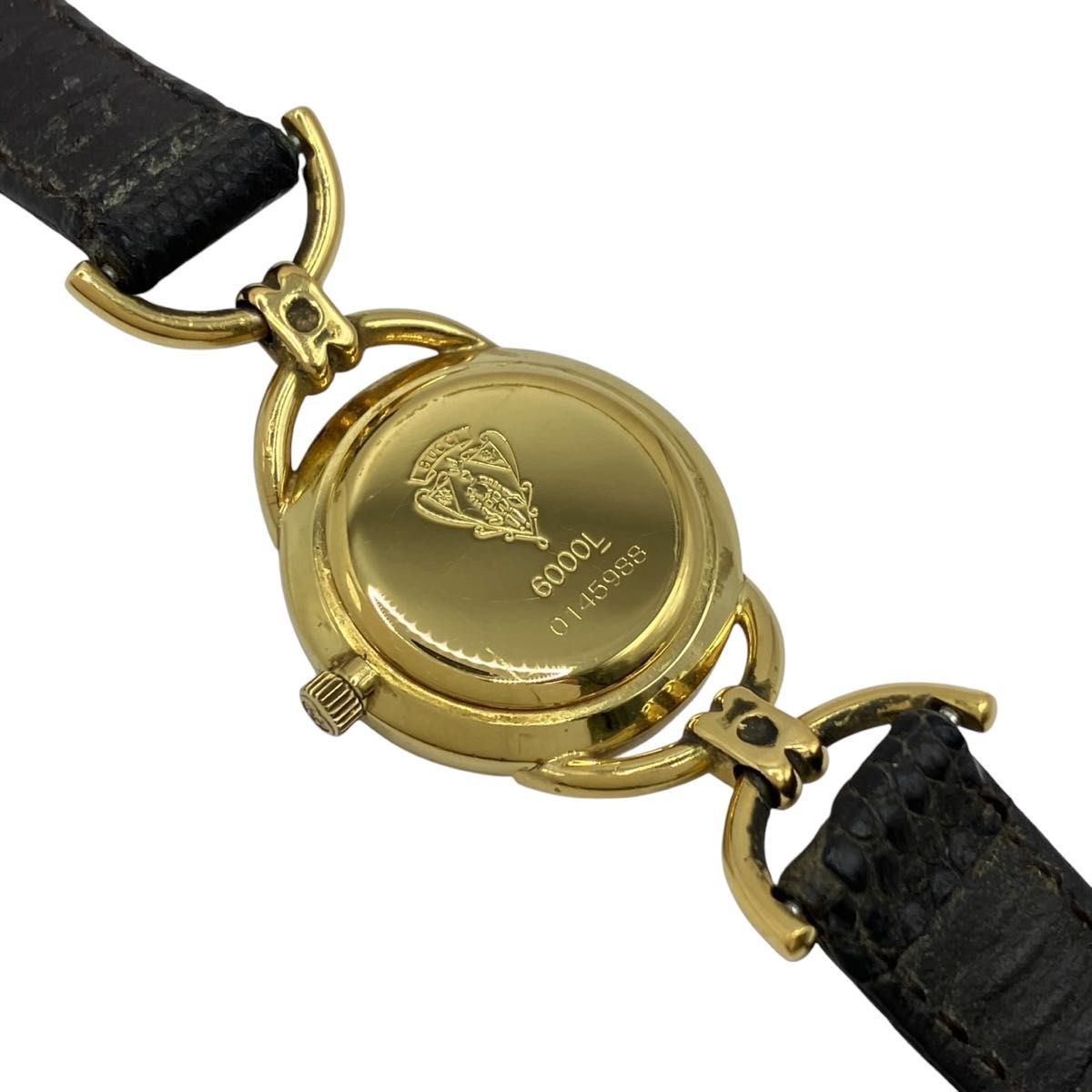 Working GUCCI watch gold dial quartz leather belt 6000L