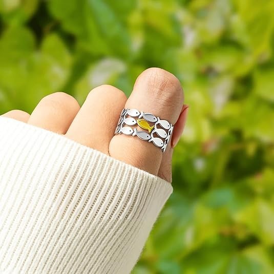 Swim Against the Current Ring Anti-Tarnish,Just Keep Swimming Ring,Unique Fis…