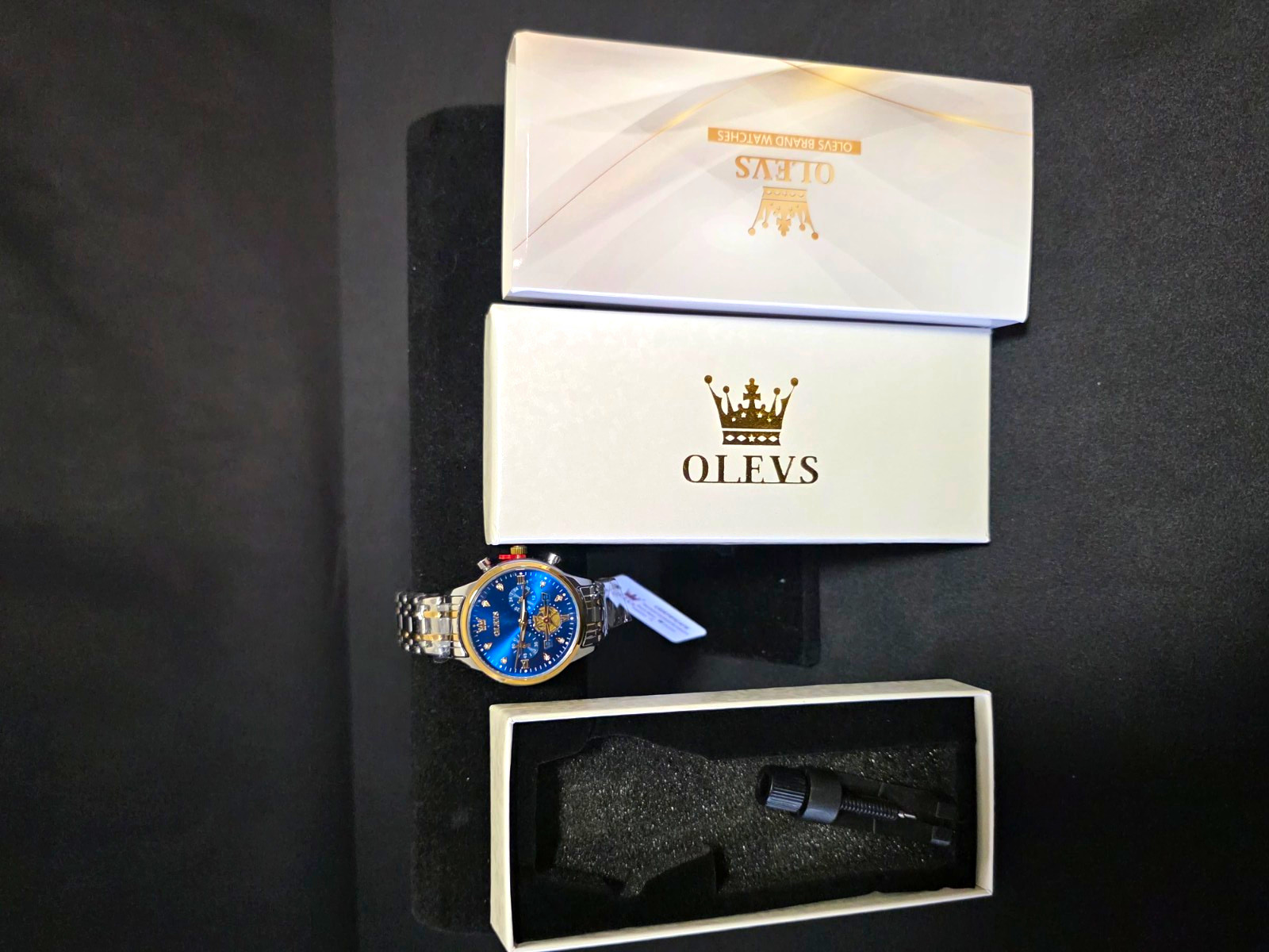 OLEVS Men’s Quartz Dress Watch Blue Dial Roman 42mm Two-Tone Box/Papers