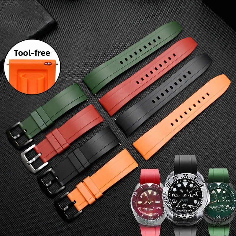 Waterproof Fluororubber Watch Straps Mens Quick Release Diver Band 20 22 24mm