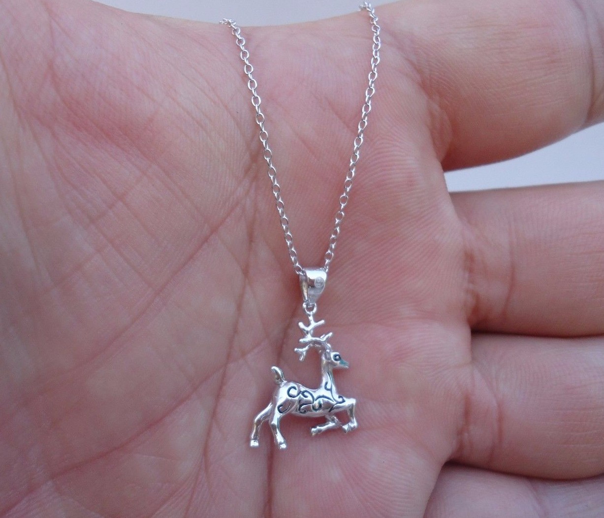 925 STERLING SILVER DESIGNERS REINDEER PENDANT NECKLACE/ 1” BY 5/8”/ 18”