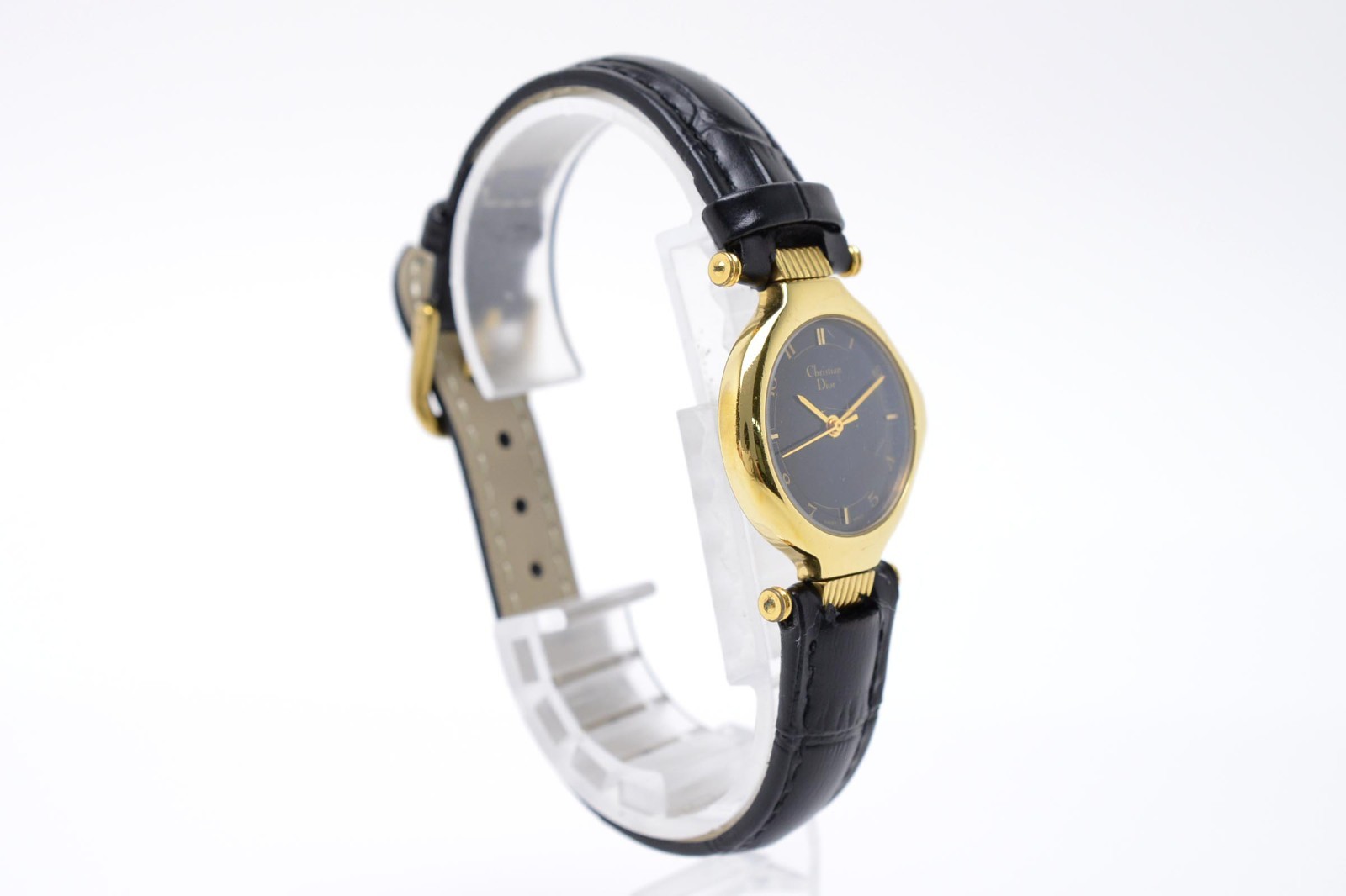 [Near MINT] Christian Dior 3007 swiss Black Dial Gold Quartz Women’s Watch JAPAN