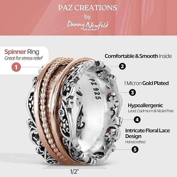 PZ Paz Creations .925 Sterling Silver and Rose Gold over Silver Spinner Ring