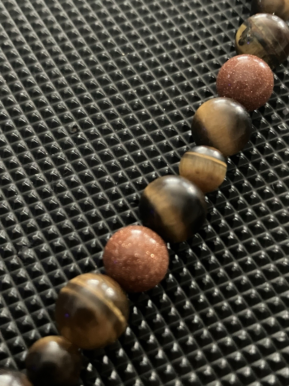 Pinecone and Tiger Eye, Sand Stone and Abolone beaded necklace, with elastic