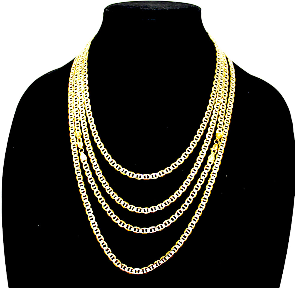 10K Yellow Gold SOLID Pave Anchor Mariner Necklace Bracelet Chain 3mm-6mm 7″-30″