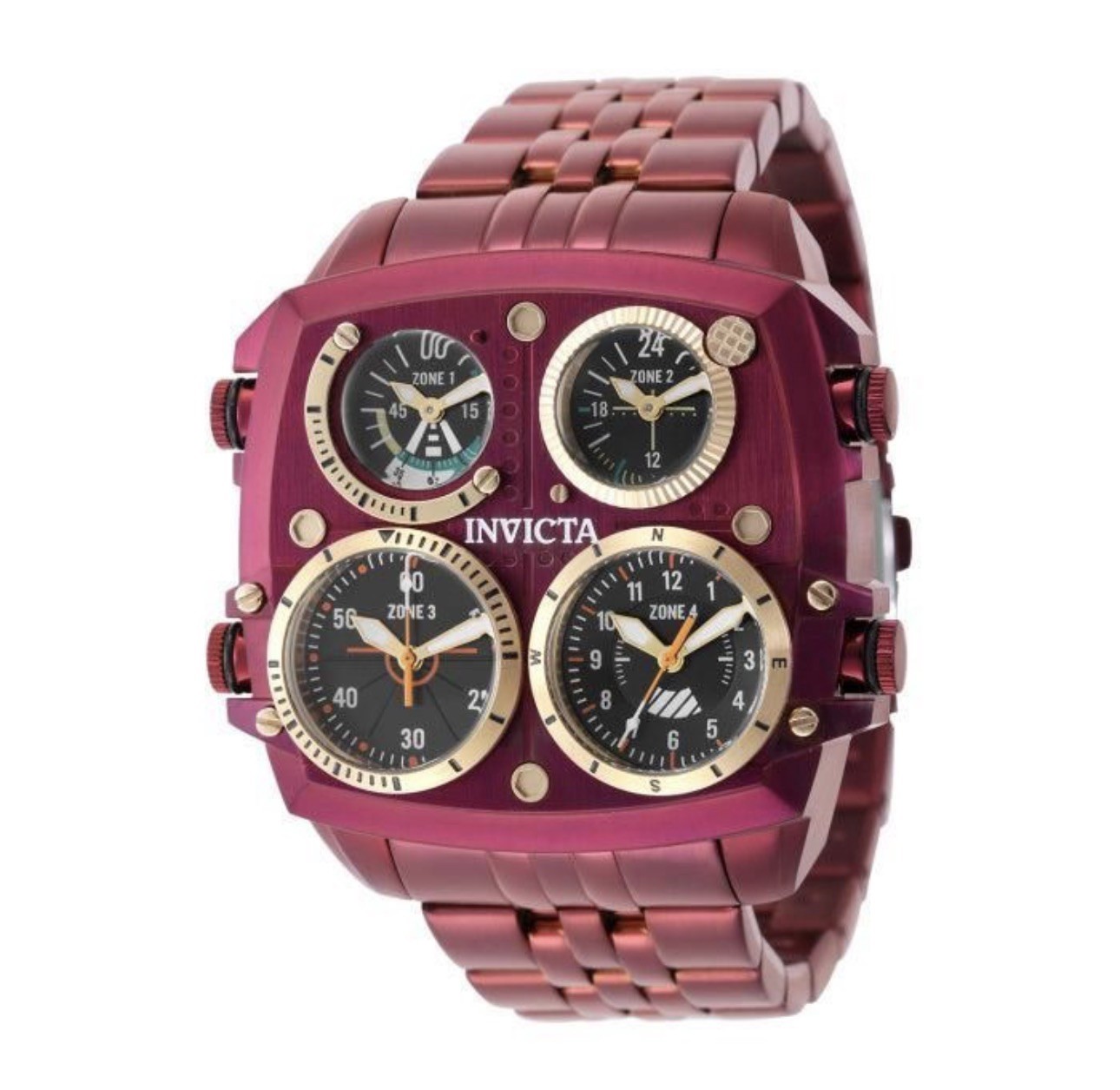 🔥NEW🔥Invicta Aviator ZULU TIME 4 Time Zone Pilot Men’s 50mm Burgundy 50656