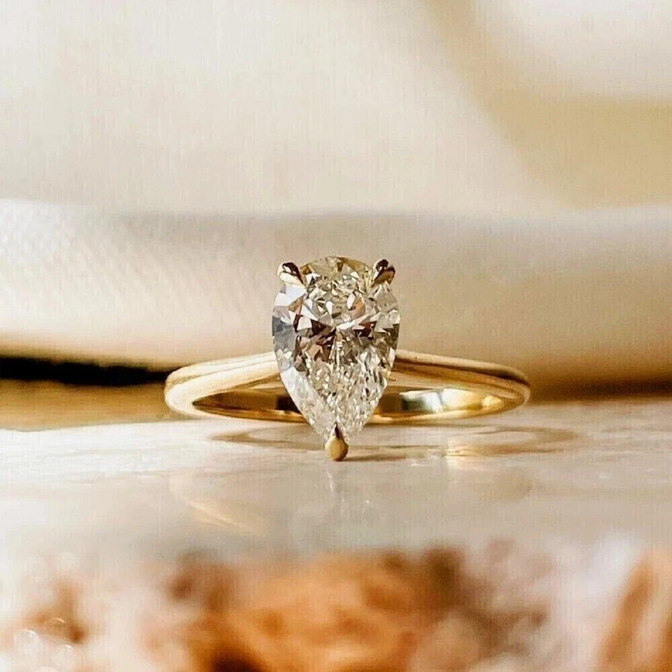1.50Ct Pear Cut Lab Grown IGI Certified Diamond Ring Solid 925 Sterling Silver