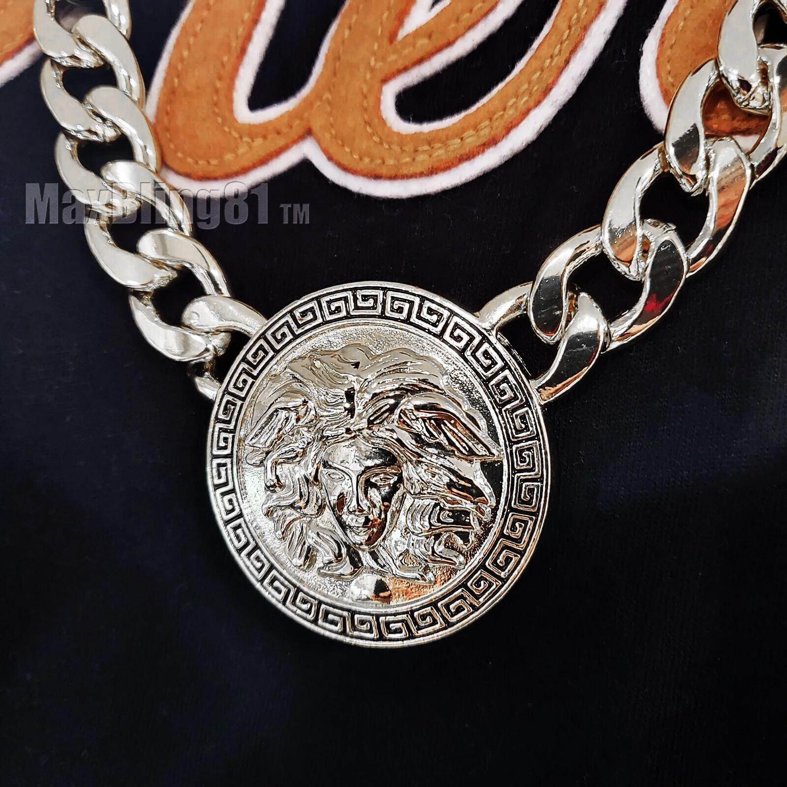 Silver Plated Medusa Head 3 Medallion Cuban Link Chain Necklace & 10mm 30″ Chain