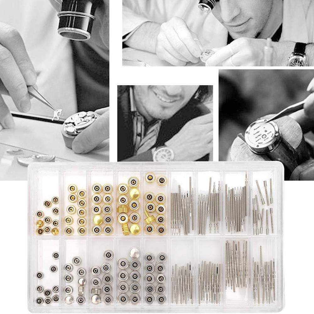 170 PCS Watch Crown Spring Bar Set Watch Stem Extender Crowns Repair Replacement