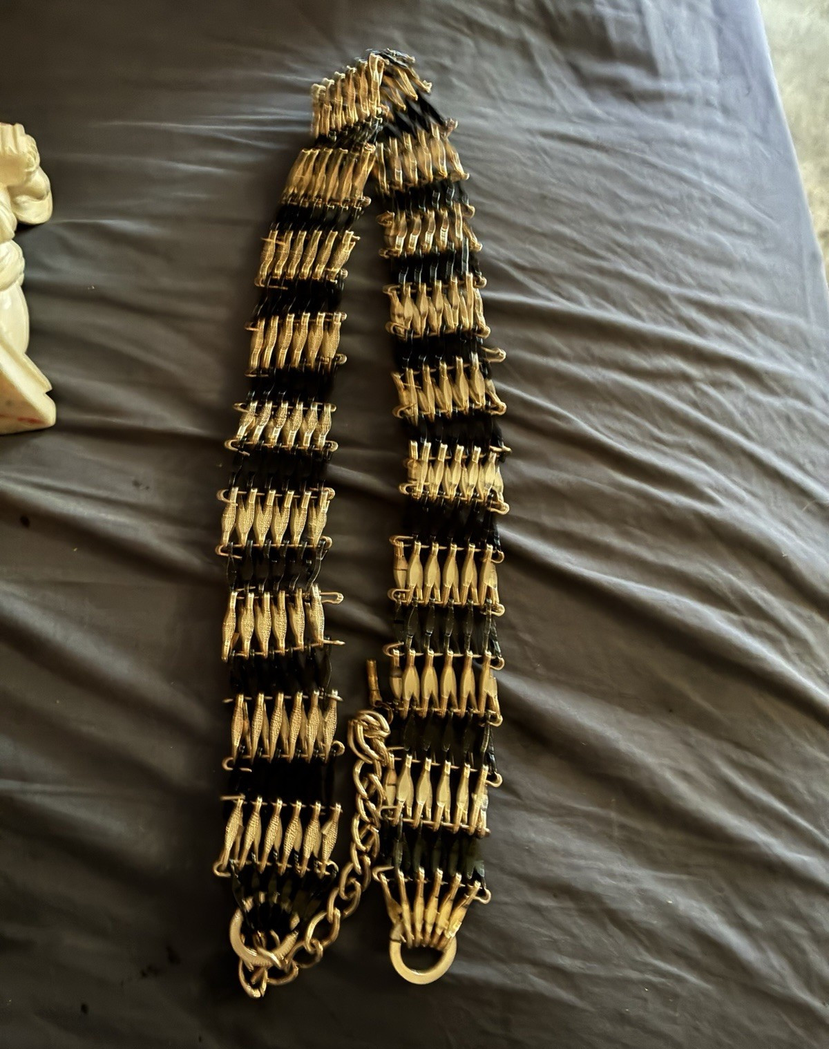 Gold/Black Tone Multi-Strand Chain Statement Necklace/belt, Metal shepherds hook