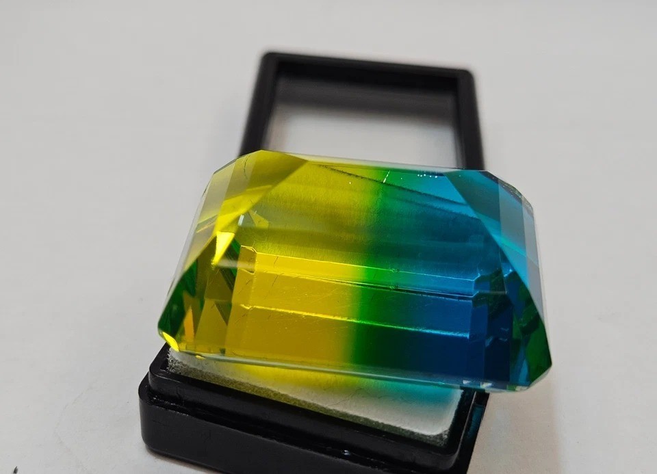 Bi-Colour Emerald Cut 105+ Ct Natural Tourmaline Certified Loose Gemstone