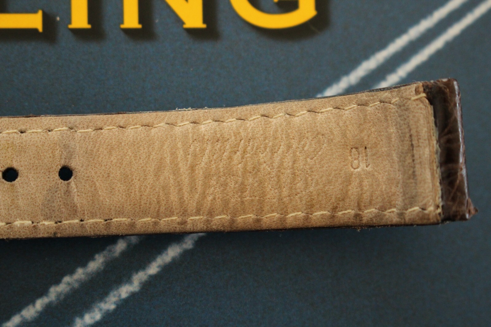 VINTAGE 18MM TONGUE BUCKLE BLACK CROCO WATCH BAND WATCHBAND STRAP FOR BREITLING