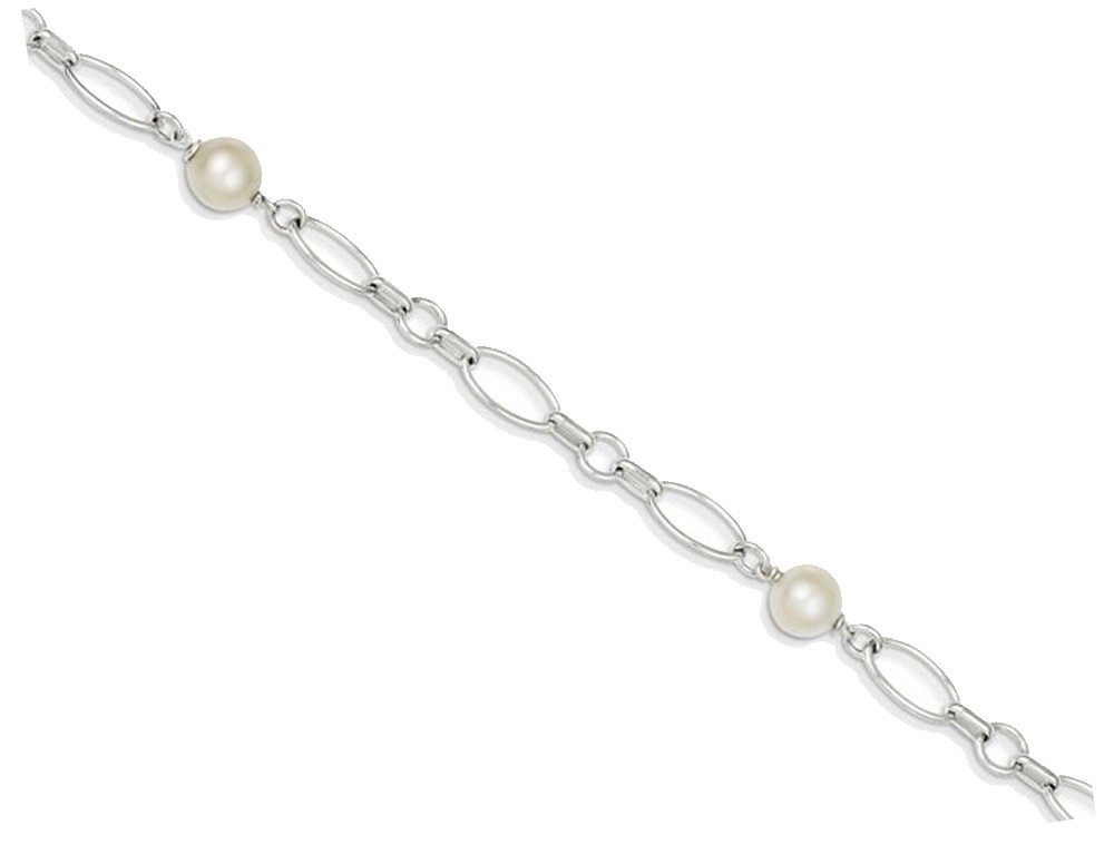 Sterling Silver Polished Link Bracelet with Freshwater Cultured Pearls