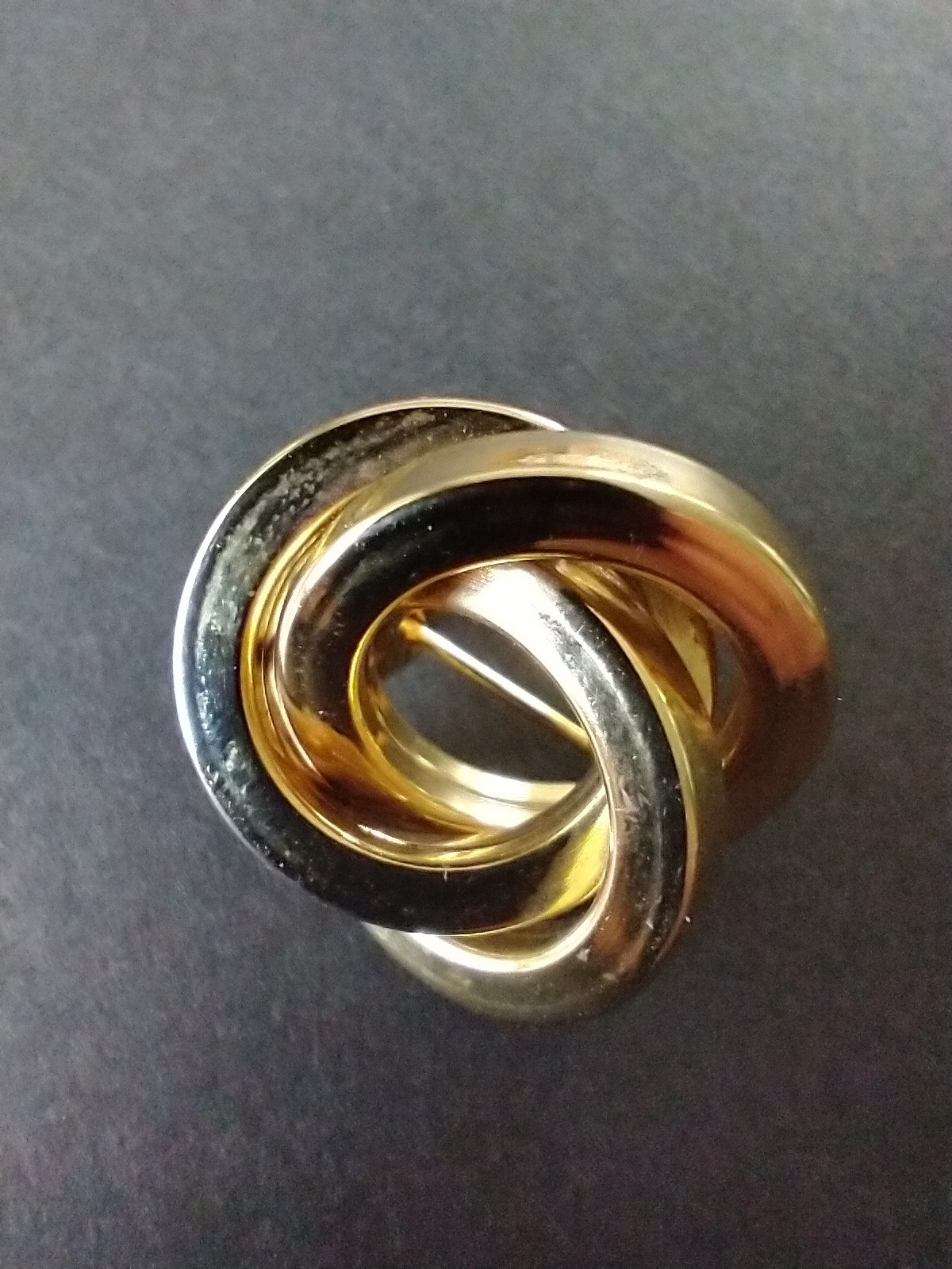 Three, Entwined, Gold Circles, Pin, Broach, Jewelry, Women, Dress, Formal