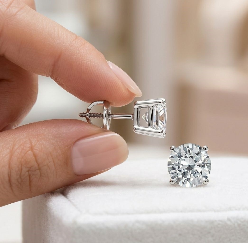 RARE 5.00 Ct Certified Round Cut Natural White Diamond Studs White Gold Finish