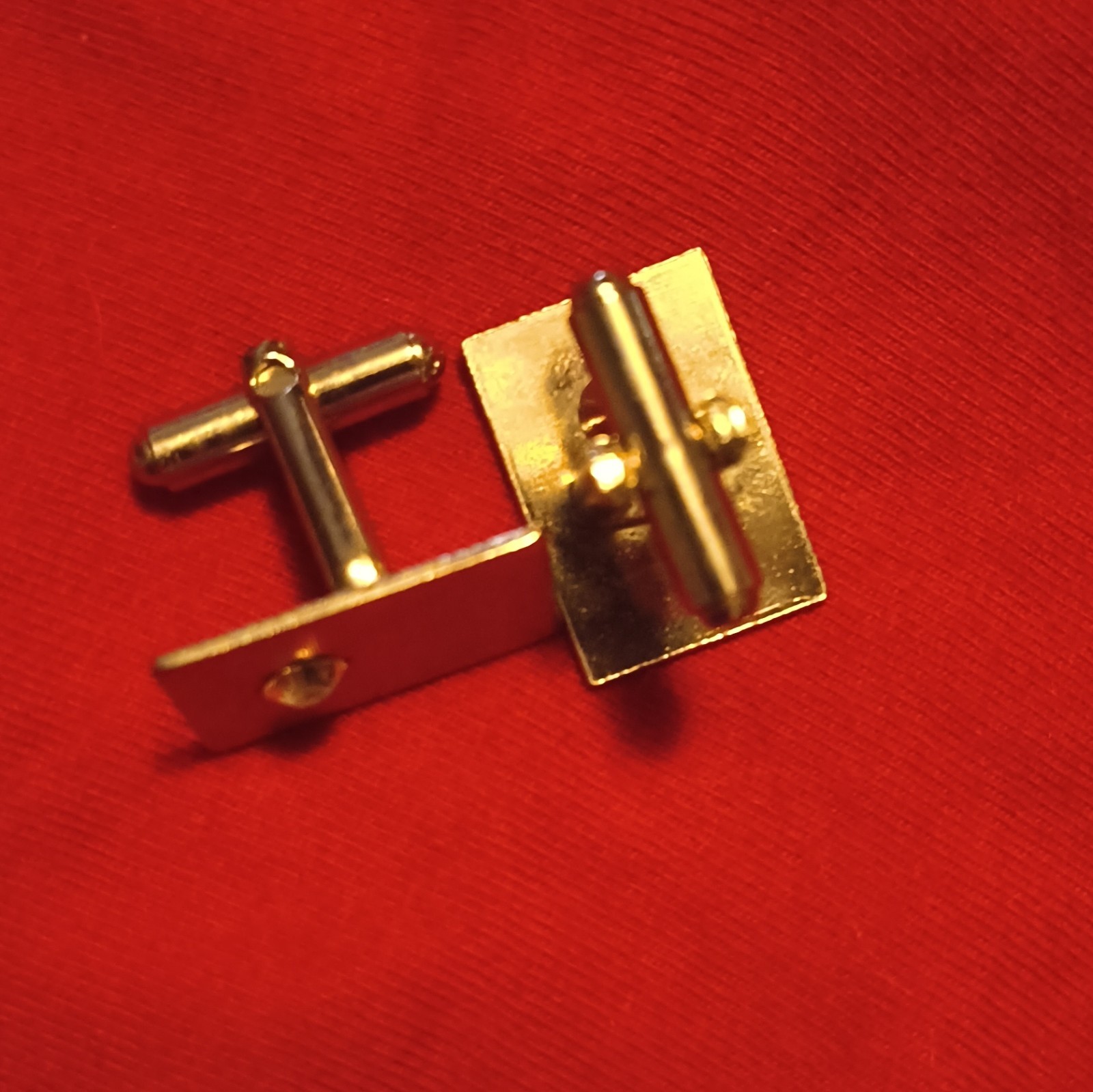 Men’s Gold Tone Metal Rectangle Cufflinks Clear Round Stone Bullet Back