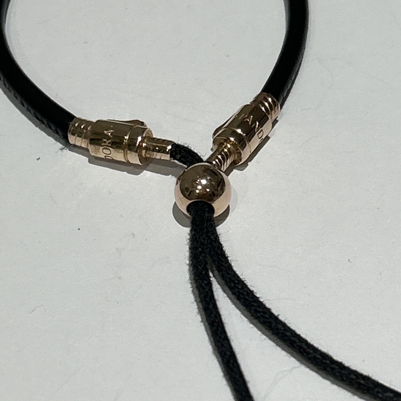 Genuine Pandora 🌟 Rose Gold Black Leather Slider Bracelet 15cm-25cm 🌟 ALE MET
