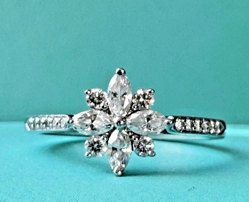 $6,450 TIFFANY & CO. VICTORIA .36CTW DIAMOND PLATINUM FLOWER CLUSTER BAND RING 6