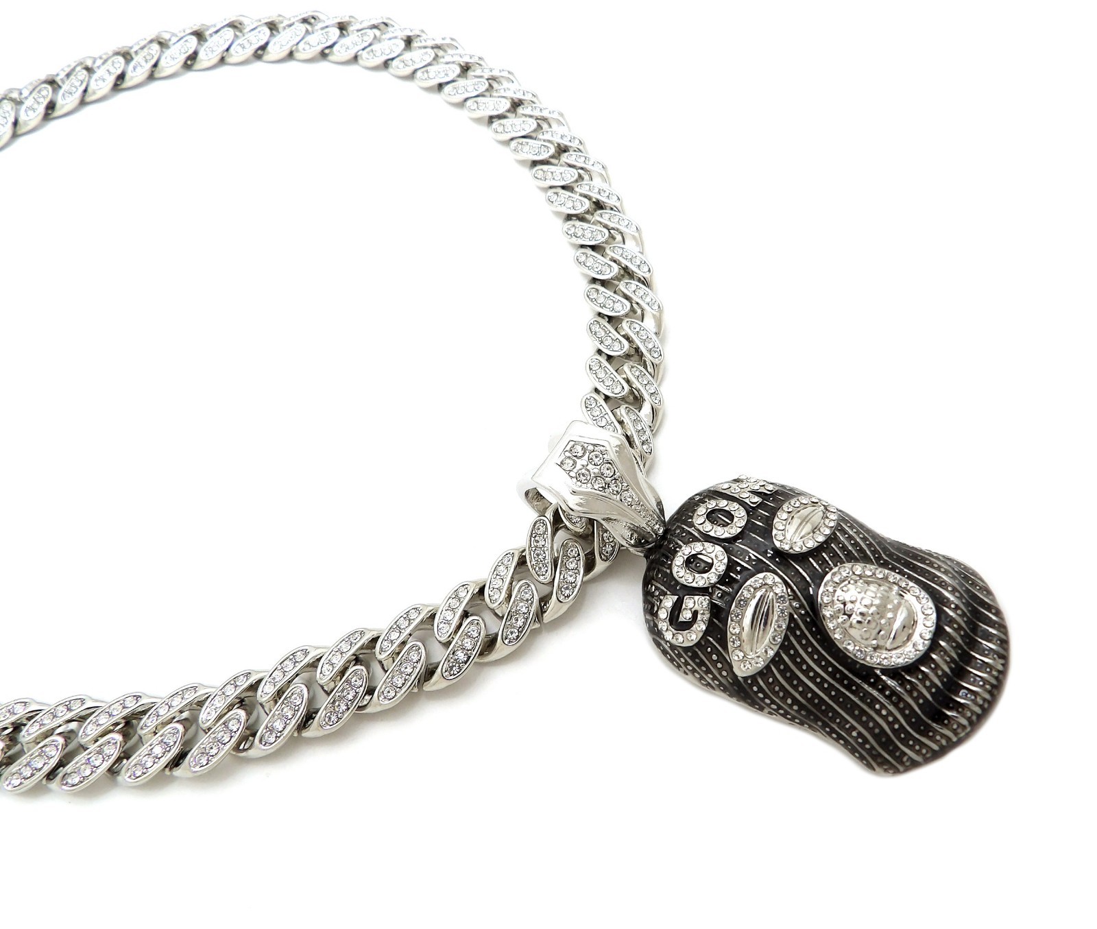 Hip Hop Goon Mask pendant & Full Iced Cubic Zirconia Cuban Chain Bling Necklace