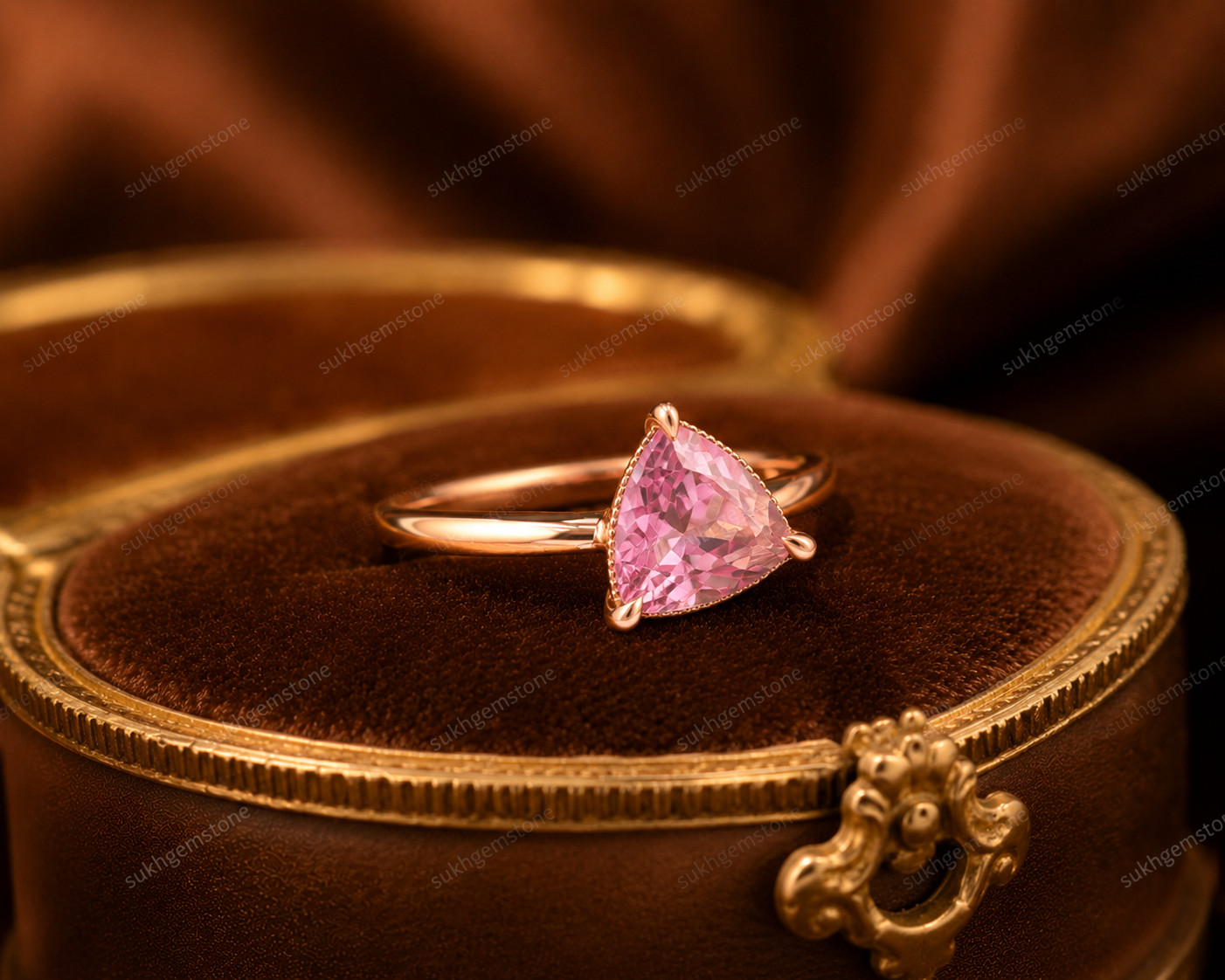 Lab Created Pink padparadscha Ring, Base Metal: Brass Finish: Gold Plated