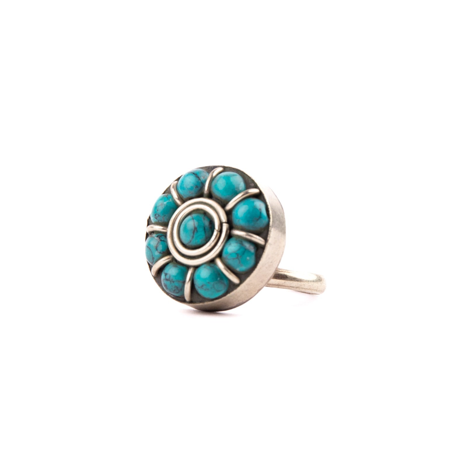 Tibetan Ring, Turquoise Beads, Handmade Nepali Jewelry, Artisan Ethnic Ring