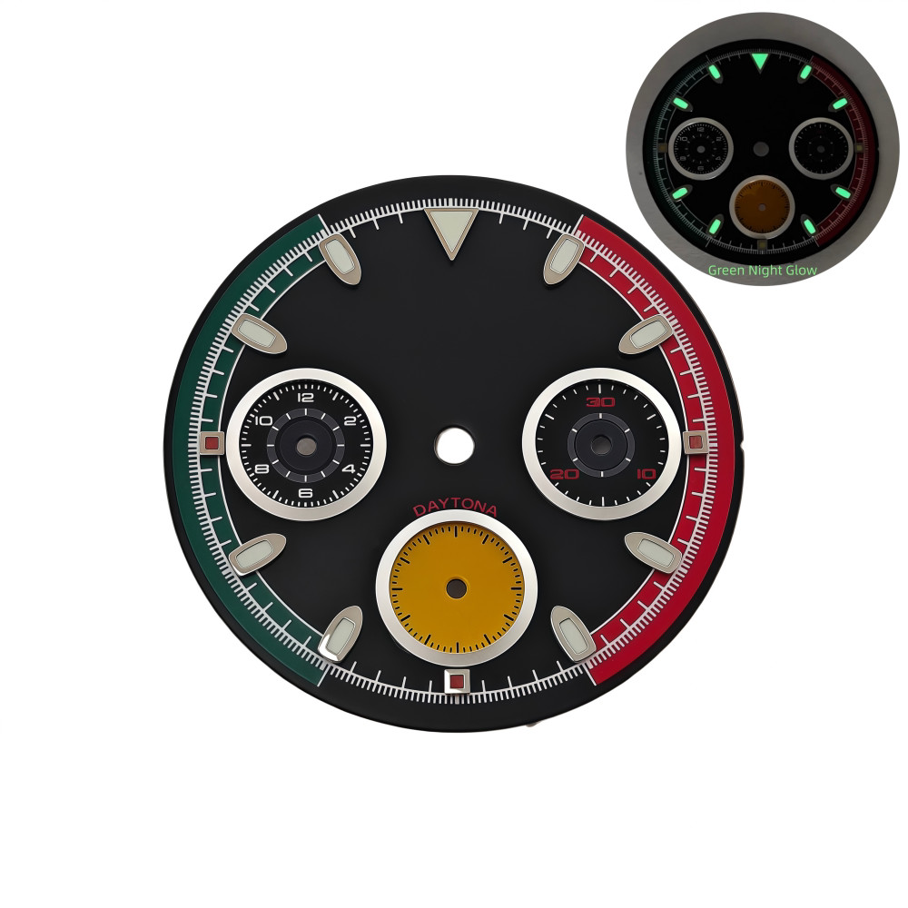 29.5MM DIY Panda Watch Dial Green Luminous For VK63 Movement Watch Parts