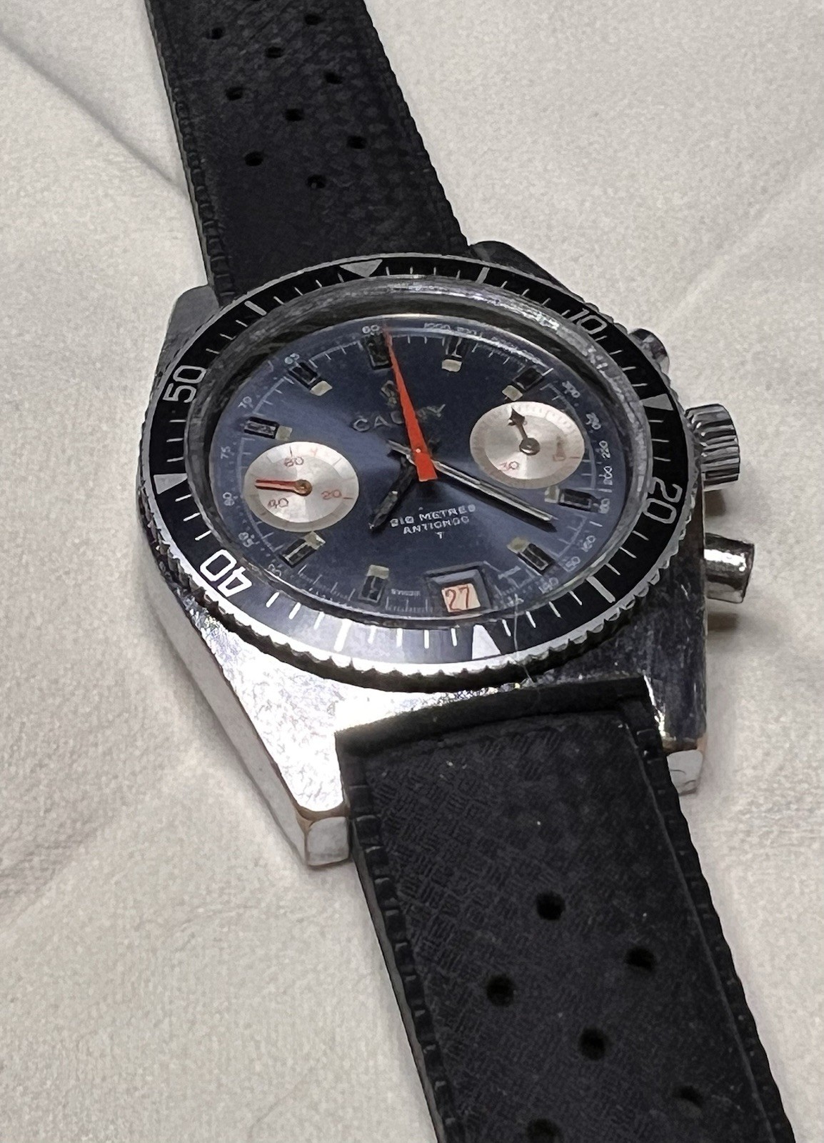 Vintage Swiss Jumbo Cauny Prima Chronograph Diver – Valjoux 7734 – Rare Model