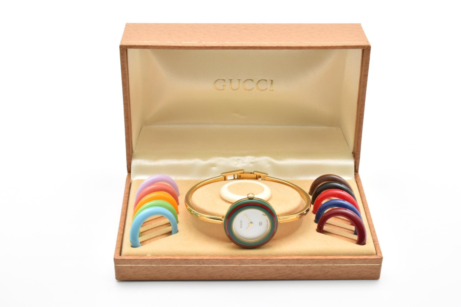 Vintage [ Exc+5 /Box ] GUCCI 1100L Gold Change Bezel Watch 12 colors 11/12 JAPAN