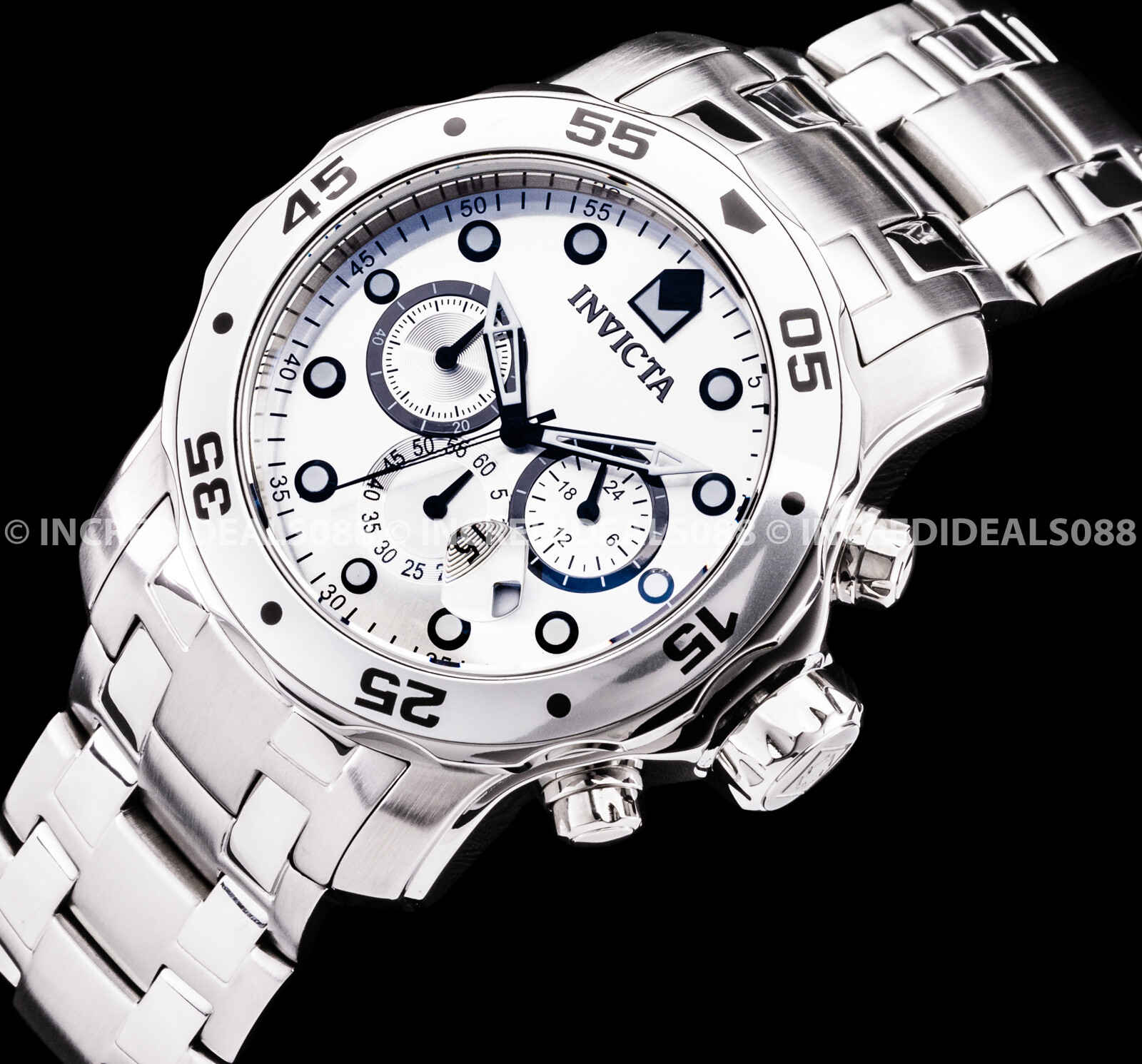 Invicta Mens PRO DIVER SCUBA CHRONOGRAPH Silver Dial Bracelet 48mm SS Watch