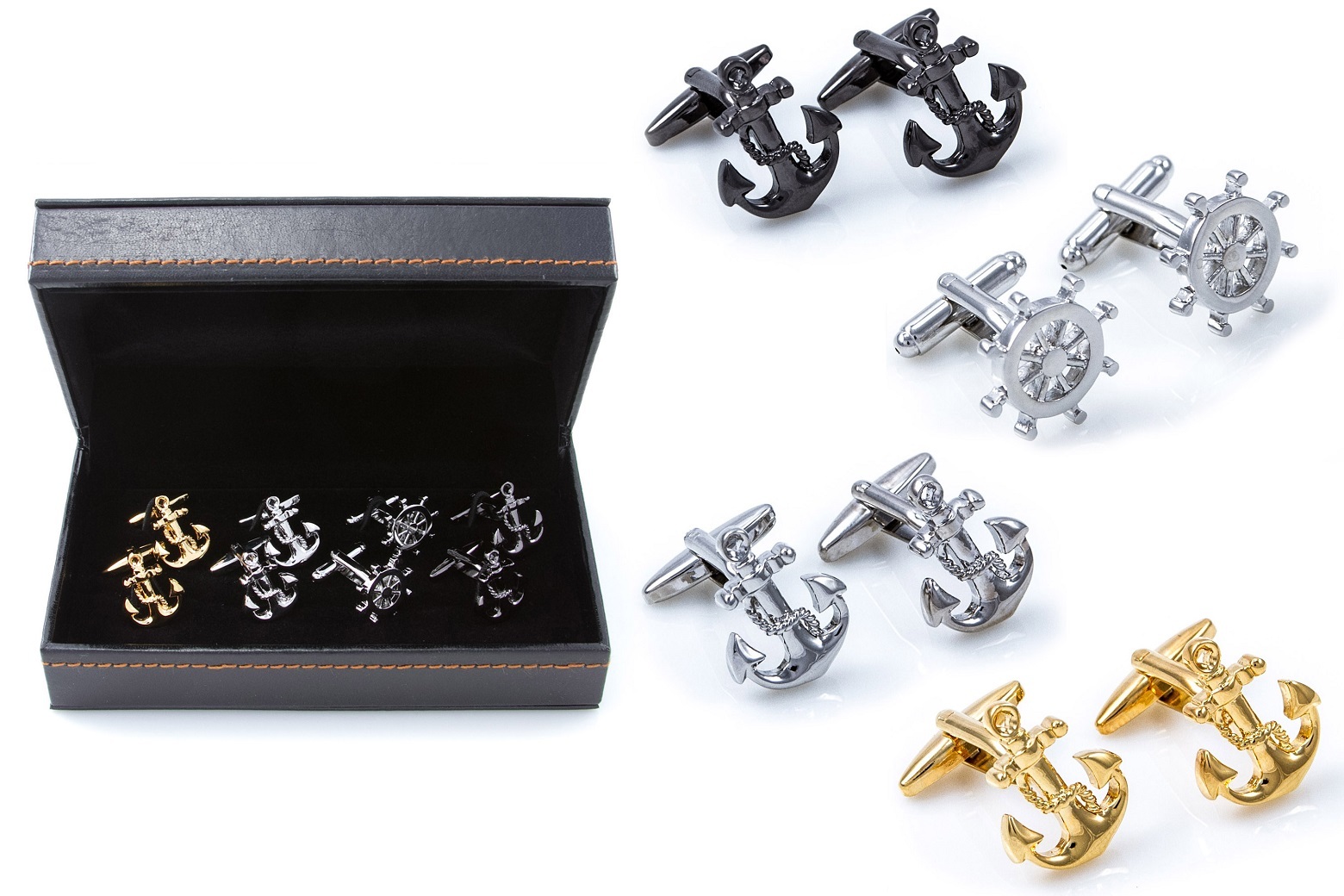 Anchors Ship Assorted USN Navy 4 Pairs Assorted Cufflinks Wedding Fancy Gift