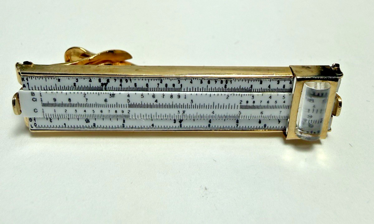 Swank Working Slide Rule Tie Bar • Vintage Mid‑Century Engineer • Gold‑Tone
