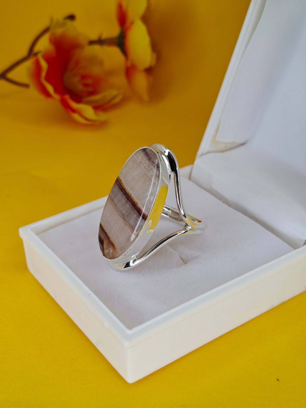 Handmade Botswana Agate/Sulemani Hakik 925 Sterling Silver Ring Boho Statement