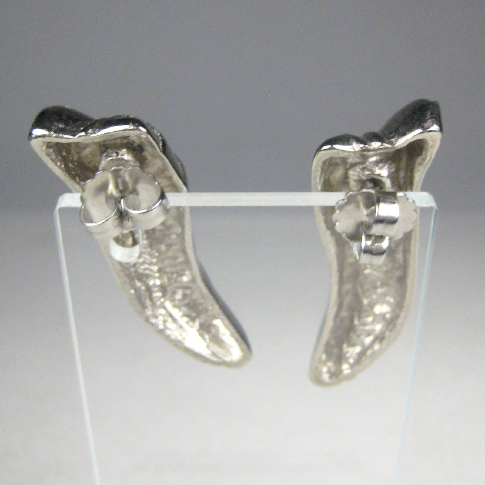 Asymmet Earrings Womens Pierced Stud Silvertone Modern Statement 2.8 in Leaf