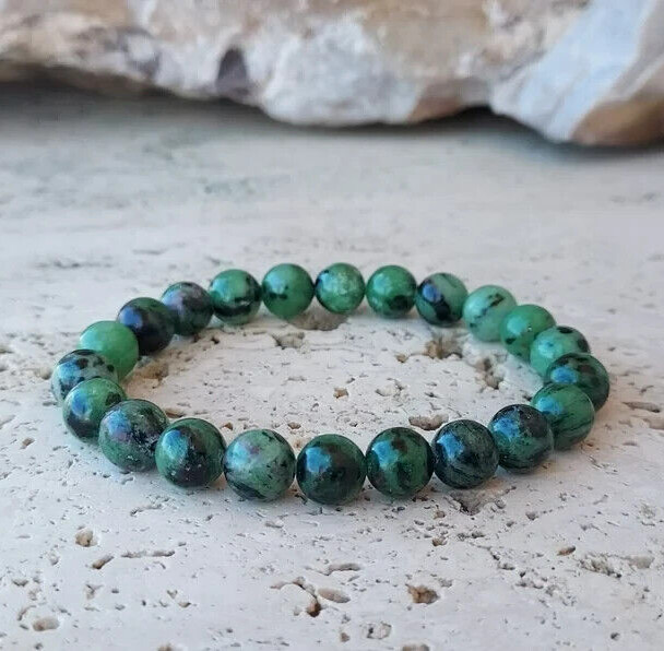 Natural Ruby in Zoisite 8MM Beads Crystal Energy Protection Stretchy Bracelet