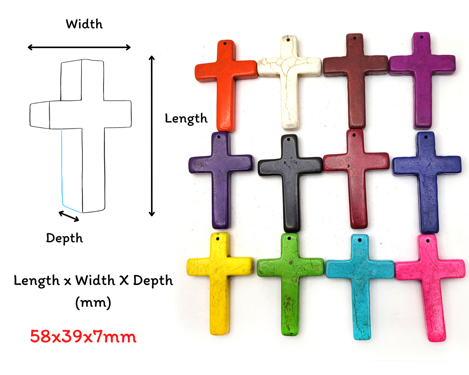 2.5″ Cross Pendant Howlite Turquoise Cross Decor Necklace Pink Blue White Orange