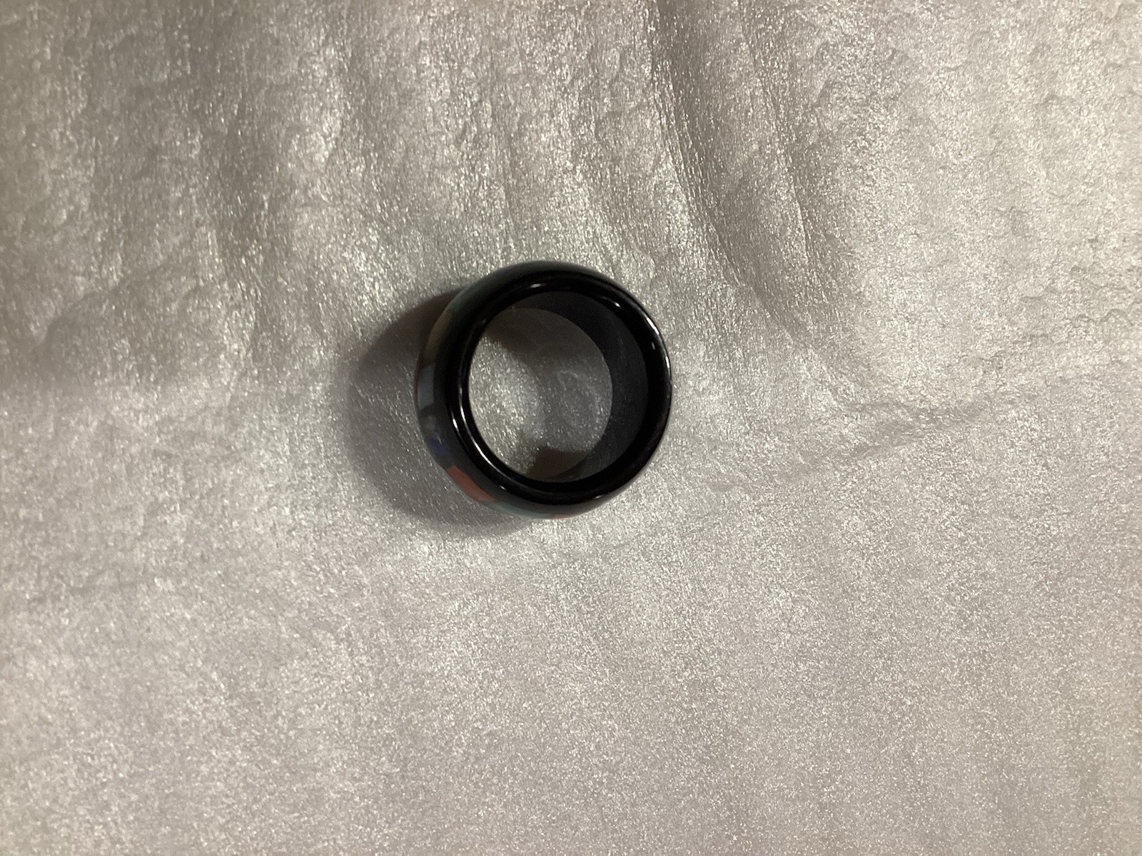 Black Resin Plastic Ring Inlaid With Multi Gemstones Size 6 VGC