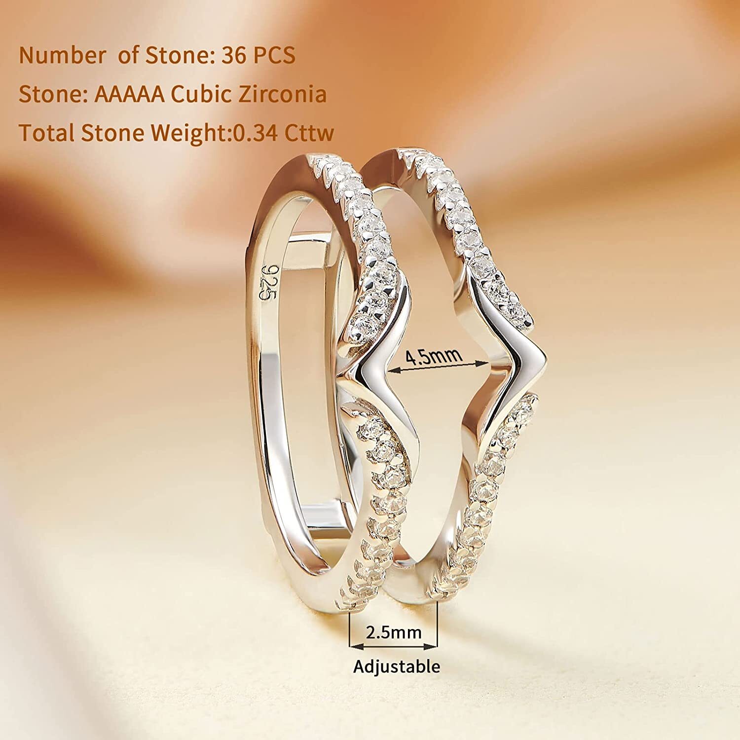 V-shape Wedding Band for Her Ring Wrap Guard for Engagement Ring 925 Silver
