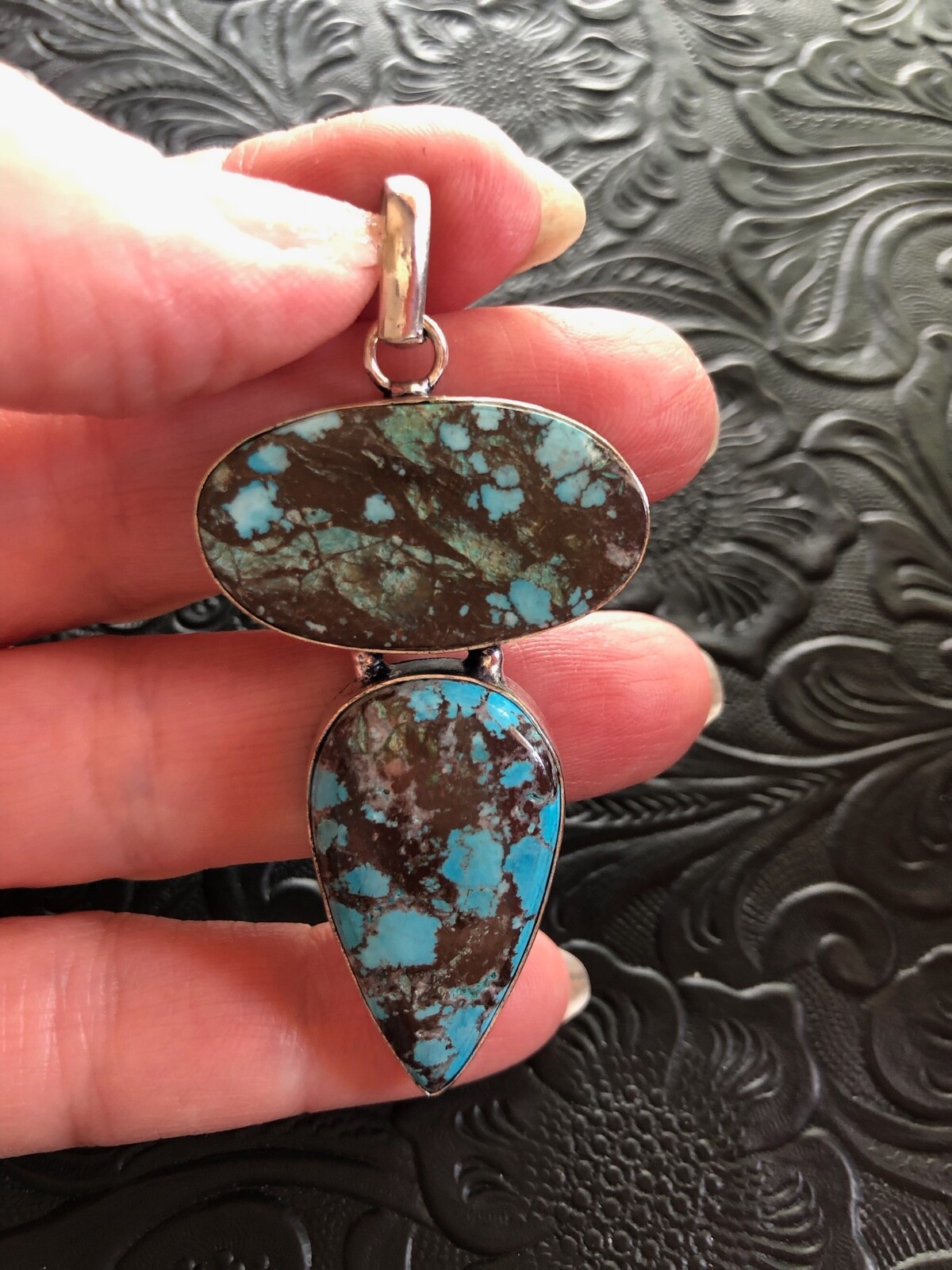 Blue Hubei Turquoise Chocolate Matrix Totem Pendant 2.5″ Artisan Made