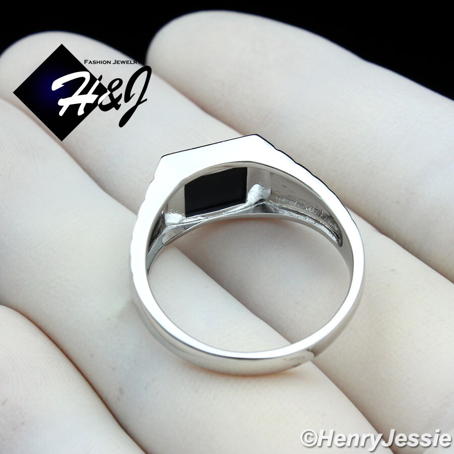 MEN 925 STERLING SILVER SQUARE BLACK ONYX PLAIN SILVER RING*SR183