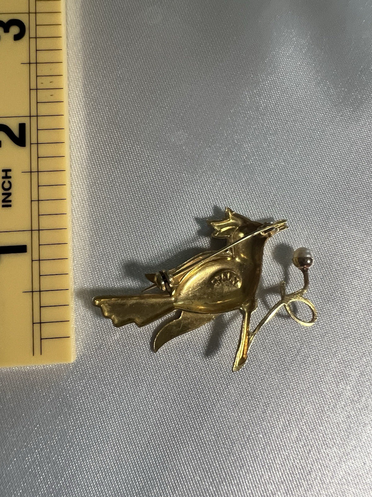 Mid Century Toledoware Gold Tone Bird Brooch Signed Spain Vintage Jewelry 2″