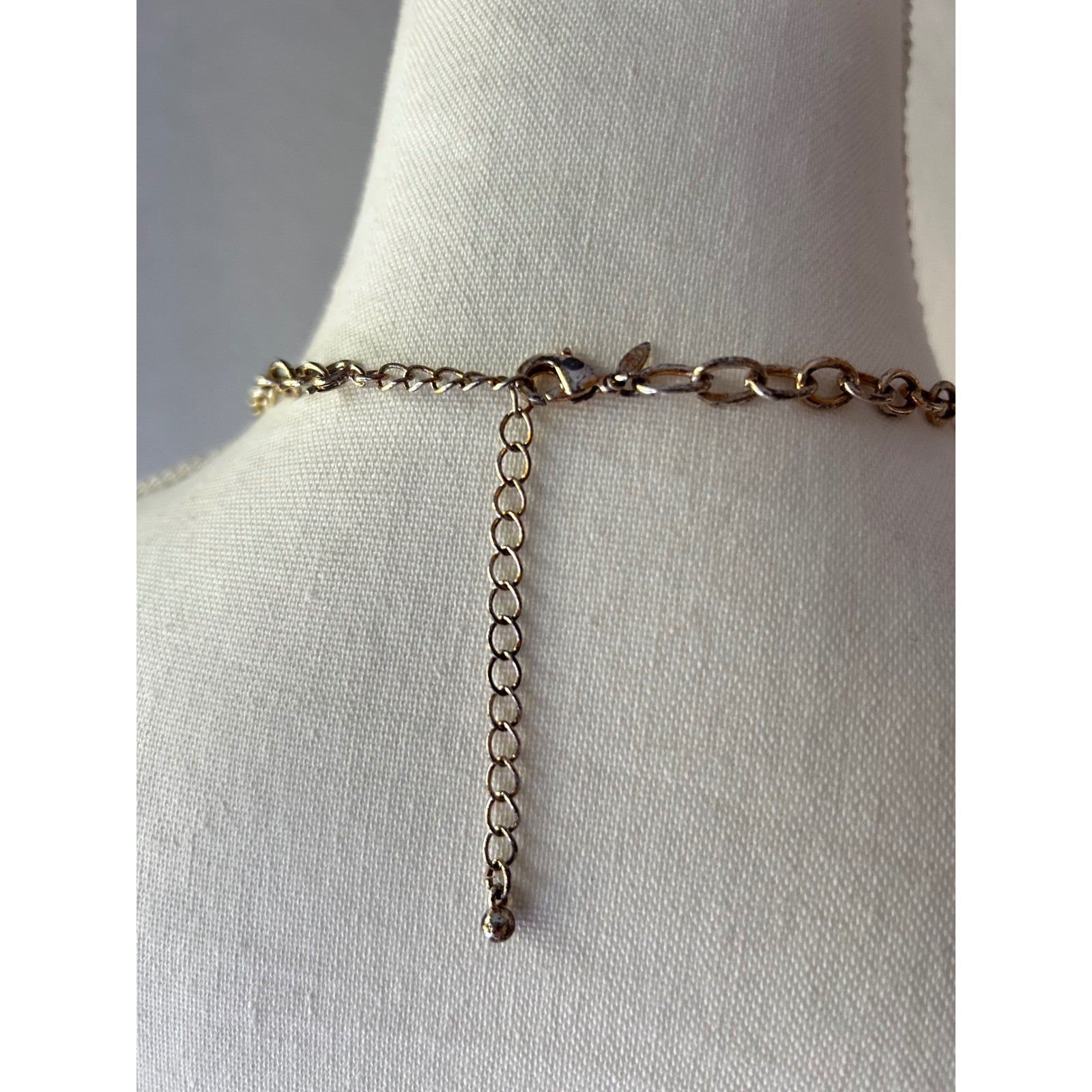Gold Tone Layered Chain Necklace Boho Textured Circle Oval Links Adjustable 33in